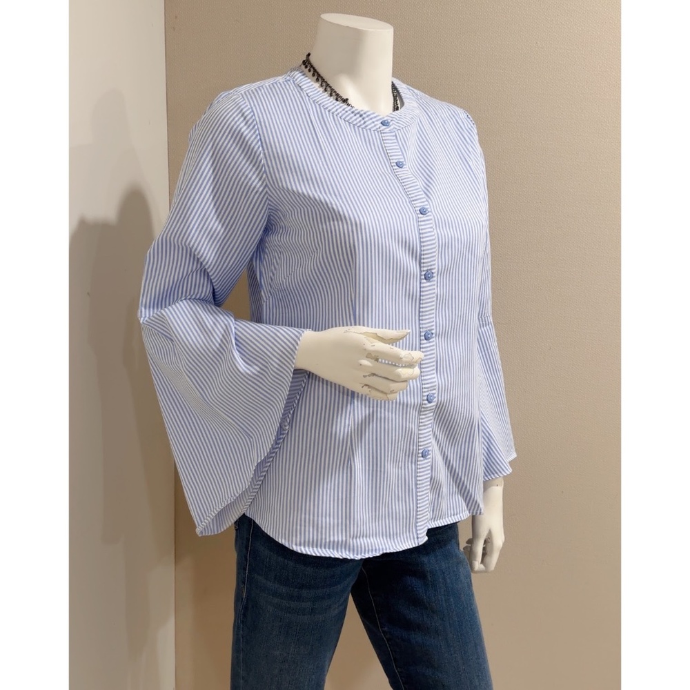 Linea by Louis Dell’Olio Blue White Striped Bell Sleeves Button Up Shirt Size 8 - Picture 4 of 7